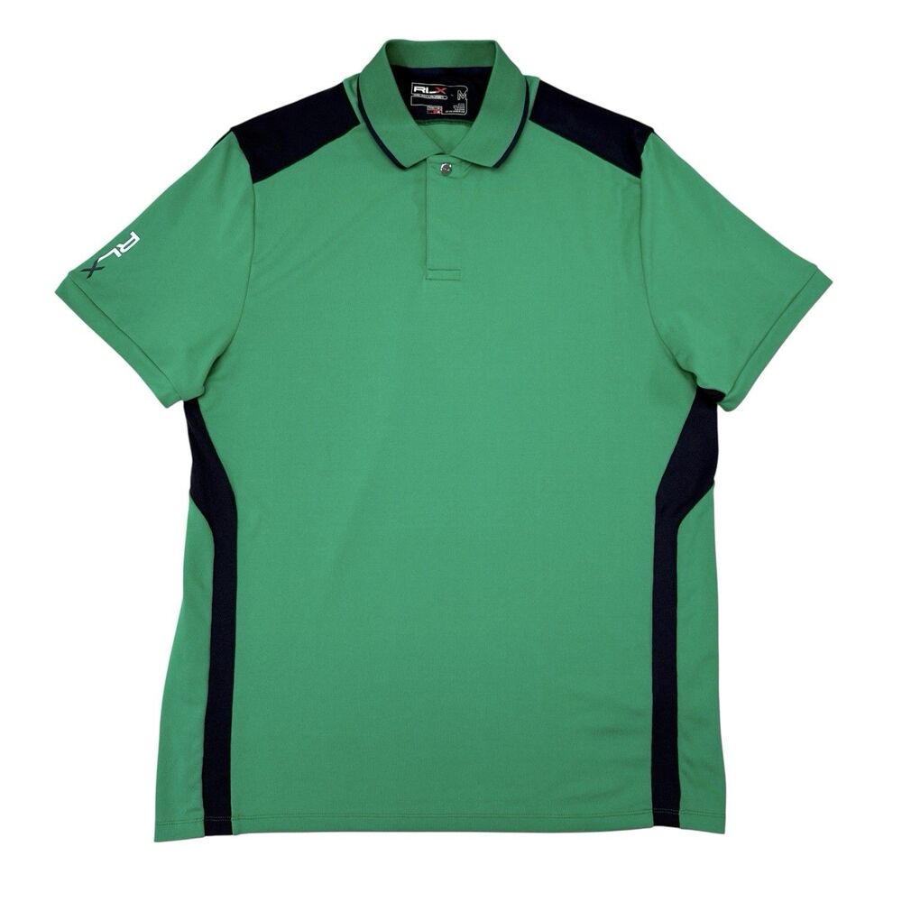 RLX Ralph Lauren Golf Polo Shirt Mens Size Medium Green Blue Breathable‎ Stretch